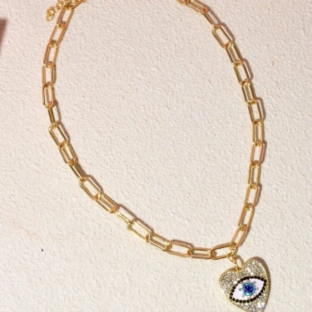 Gold rhinestone eye heart necklace‎ Boho Chic jewelry gift party festival pretty - Picture 3 of 3
